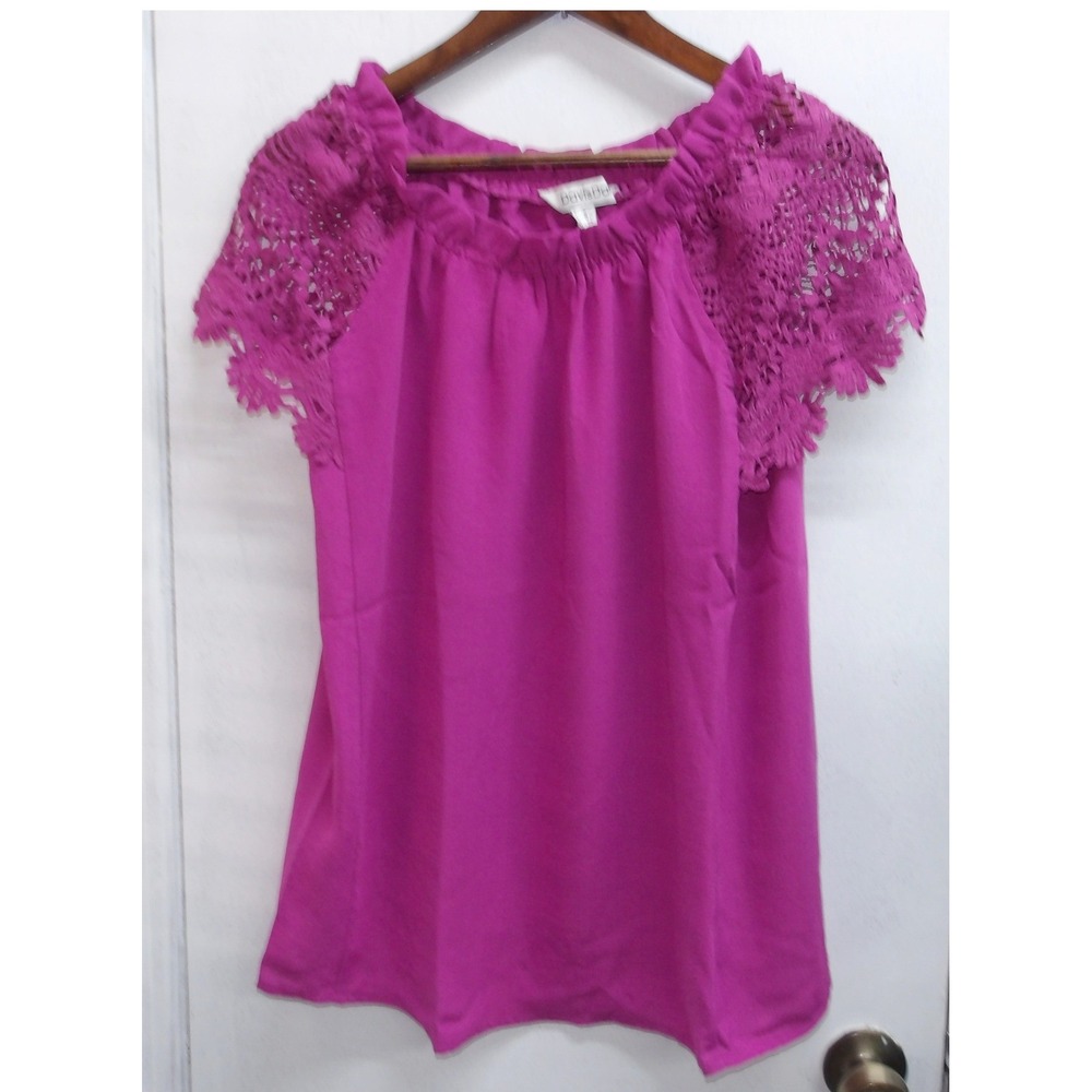 Davis & Day Off Shoulder Lace Trim Top Fuchsia Pink Women's Size M‎ / #26126